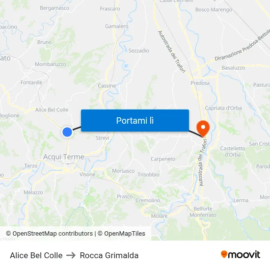 Alice Bel Colle to Rocca Grimalda map