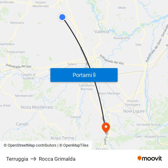 Terruggia to Rocca Grimalda map