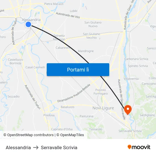 Alessandria to Serravalle Scrivia map
