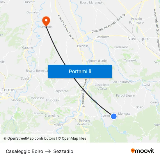 Casaleggio Boiro to Sezzadio map