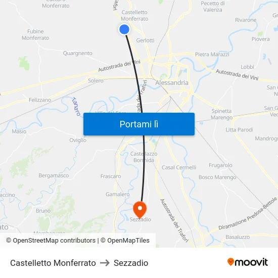 Castelletto Monferrato to Sezzadio map