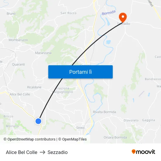 Alice Bel Colle to Sezzadio map