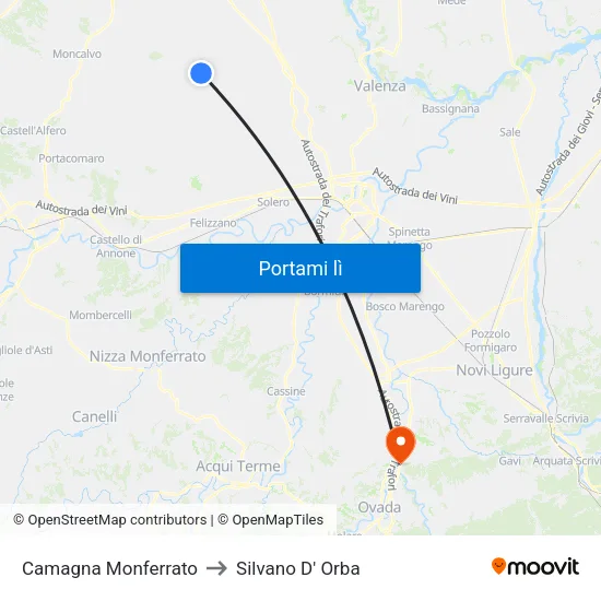 Camagna Monferrato to Silvano D' Orba map