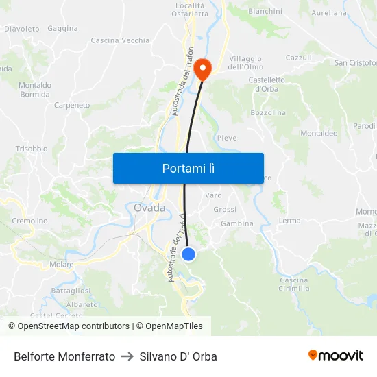 Belforte Monferrato to Silvano D' Orba map