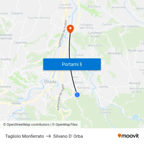 Tagliolo Monferrato to Silvano D' Orba map
