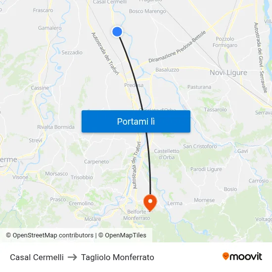 Casal Cermelli to Tagliolo Monferrato map