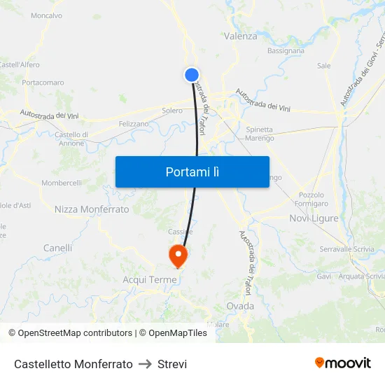 Castelletto Monferrato to Strevi map