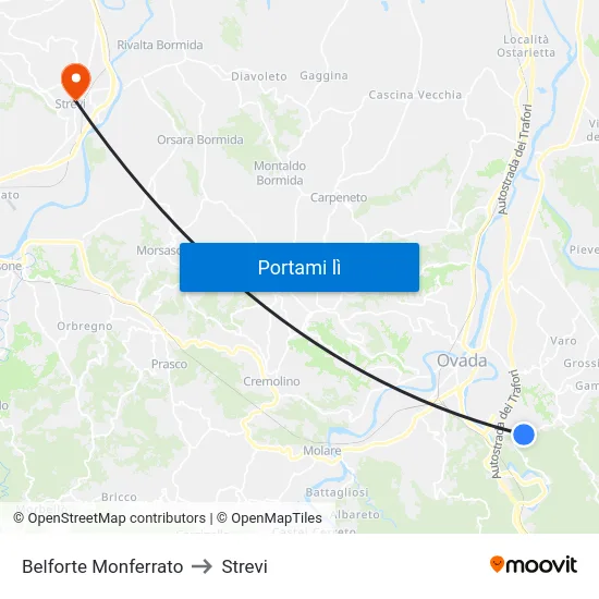 Belforte Monferrato to Strevi map