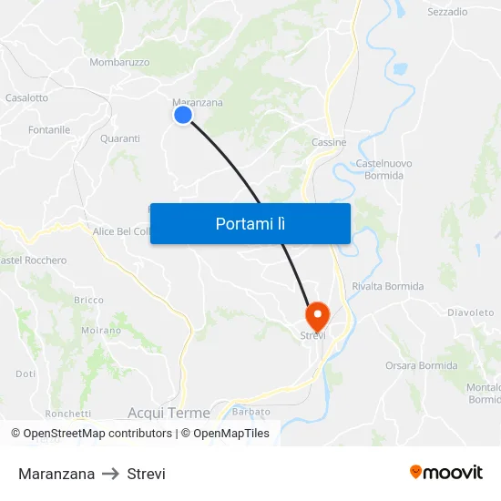 Maranzana to Strevi map