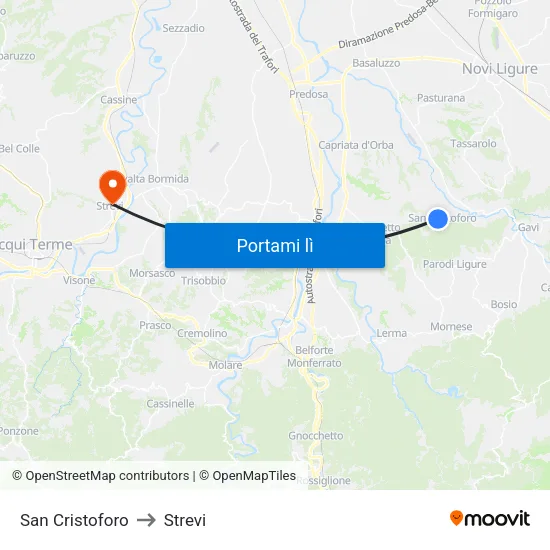 San Cristoforo to Strevi map