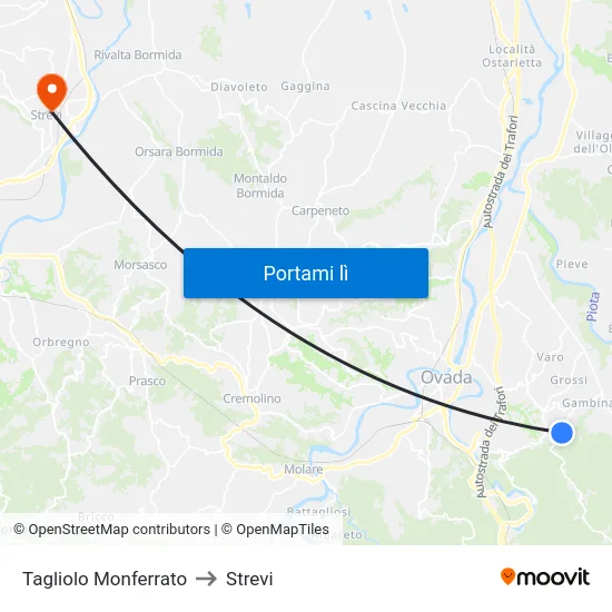 Tagliolo Monferrato to Strevi map