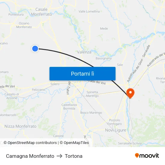 Camagna Monferrato to Tortona map