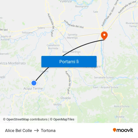 Alice Bel Colle to Tortona map