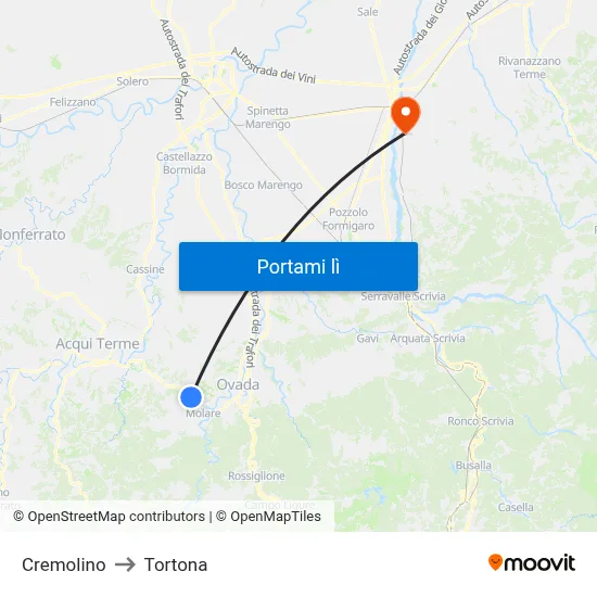 Cremolino to Tortona map