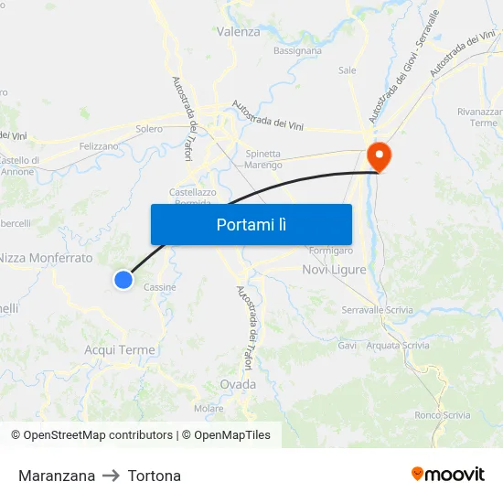 Maranzana to Tortona map