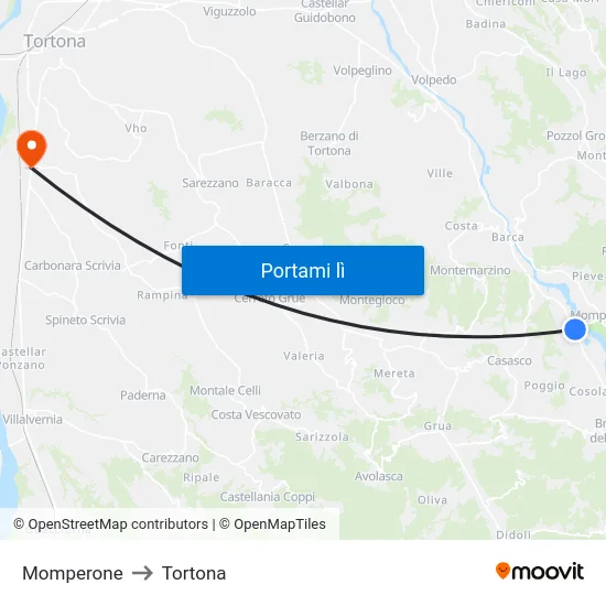 Momperone to Tortona map