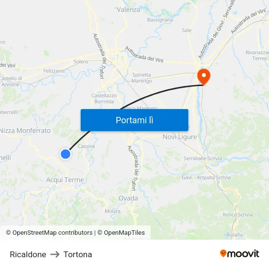 Ricaldone to Tortona map