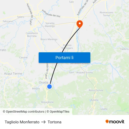 Tagliolo Monferrato to Tortona map