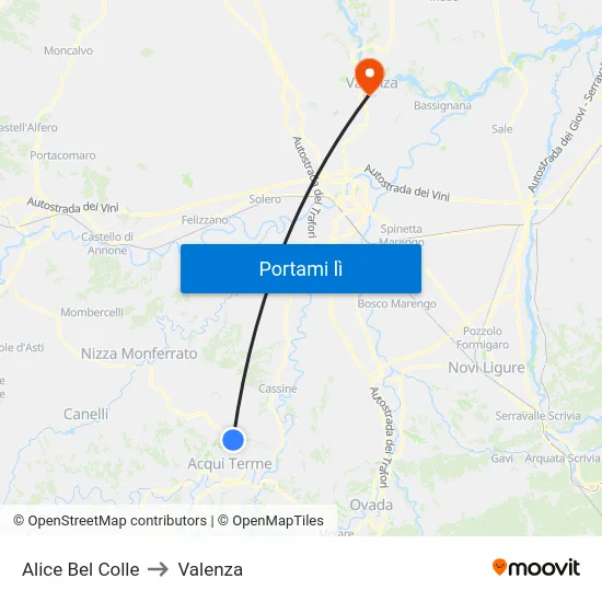 Alice Bel Colle to Valenza map