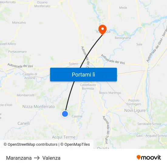 Maranzana to Valenza map