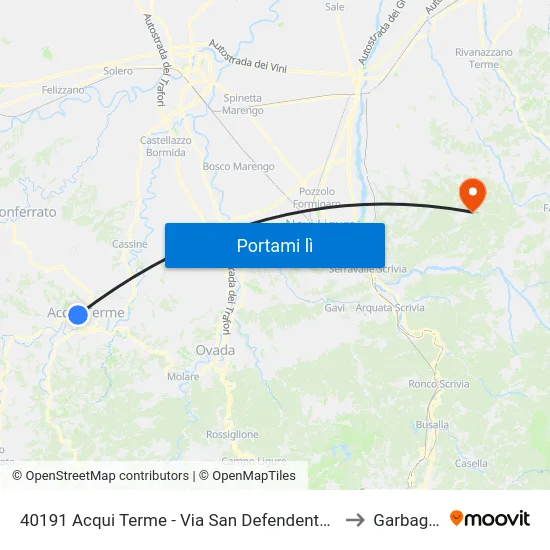 40191 Acqui Terme - Via San Defendente 133 to Garbagna map