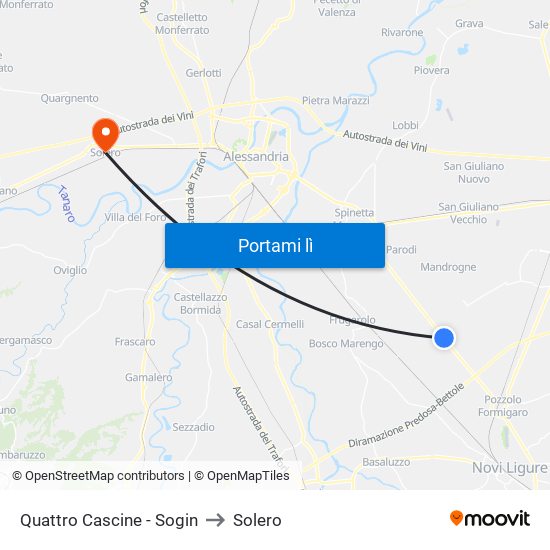 Quattro Cascine - Sogin to Solero map