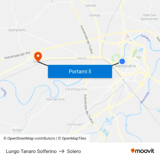 Lungo Tanaro Solferino to Solero map