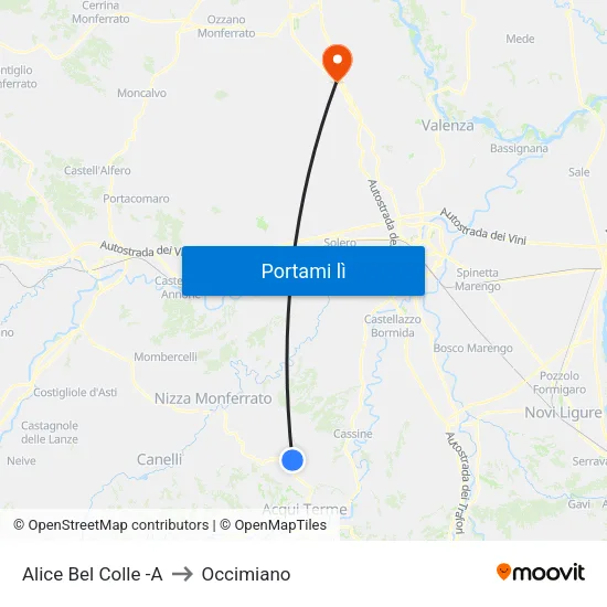 Alice Bel Colle -A to Occimiano map