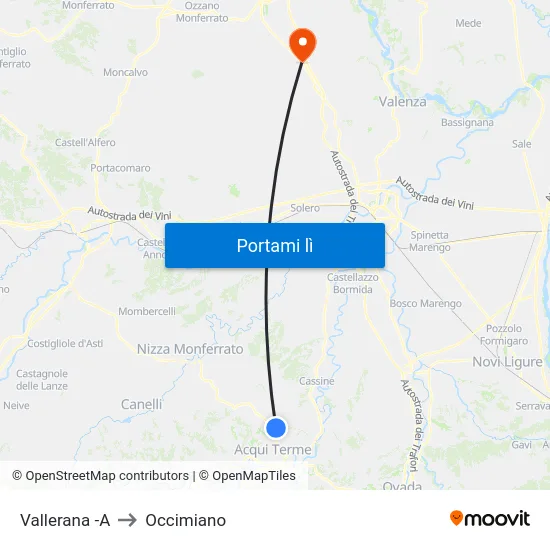 Vallerana -A to Occimiano map