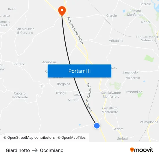 Giardinetto to Occimiano map