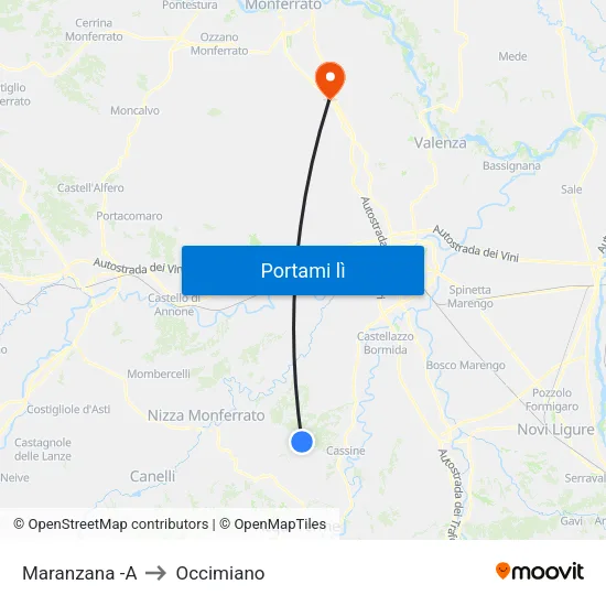 Maranzana -A to Occimiano map