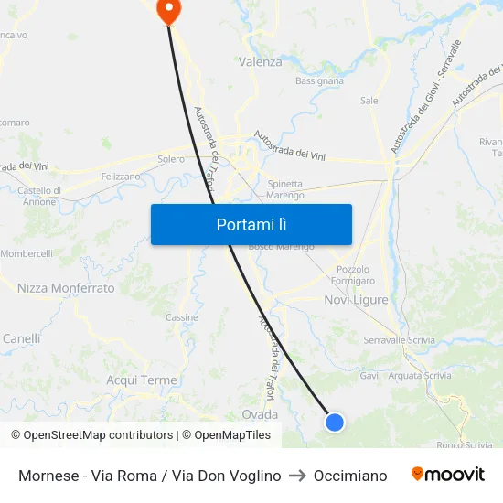 Mornese - Via Roma / Via Don Voglino to Occimiano map