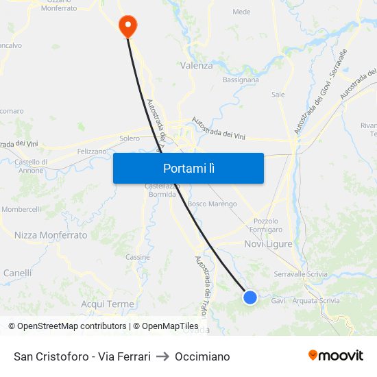 San Cristoforo - Via Ferrari to Occimiano map