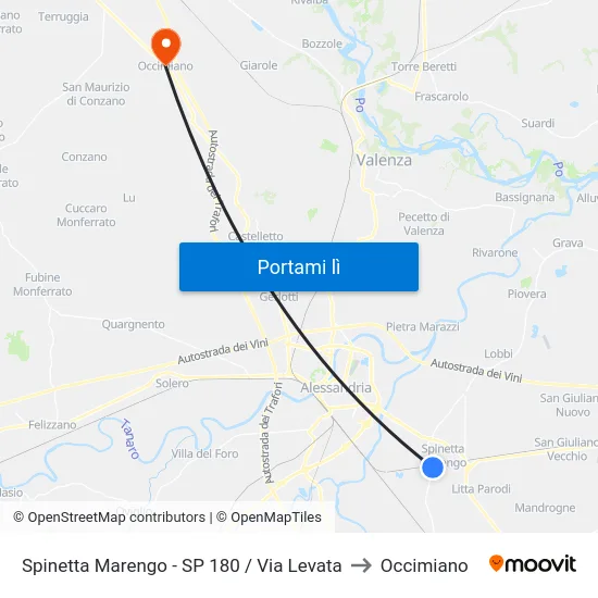 Spinetta Marengo - SP 180 / Via Levata to Occimiano map
