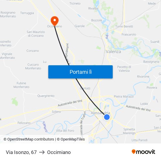 Via Isonzo, 67 to Occimiano map