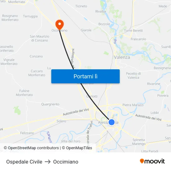 Ospedale Civile to Occimiano map