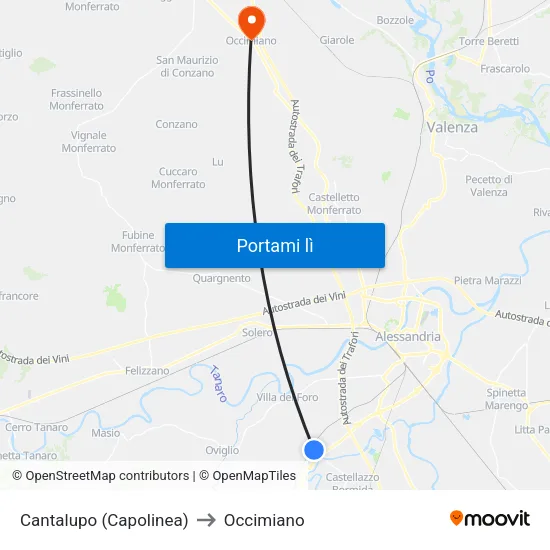 Cantalupo (Capolinea) to Occimiano map