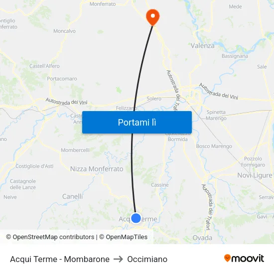 Acqui Terme - Mombarone to Occimiano map