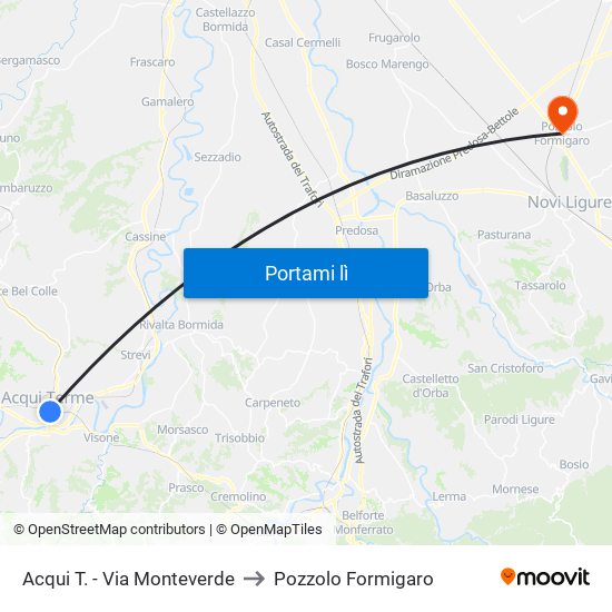 Acqui T. - Via Monteverde to Pozzolo Formigaro map