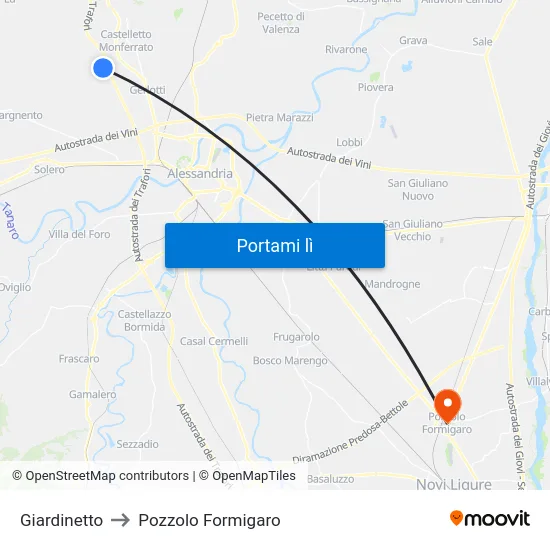 Giardinetto to Pozzolo Formigaro map