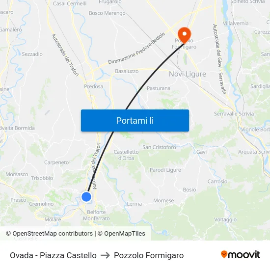 Ovada - Piazza Castello to Pozzolo Formigaro map