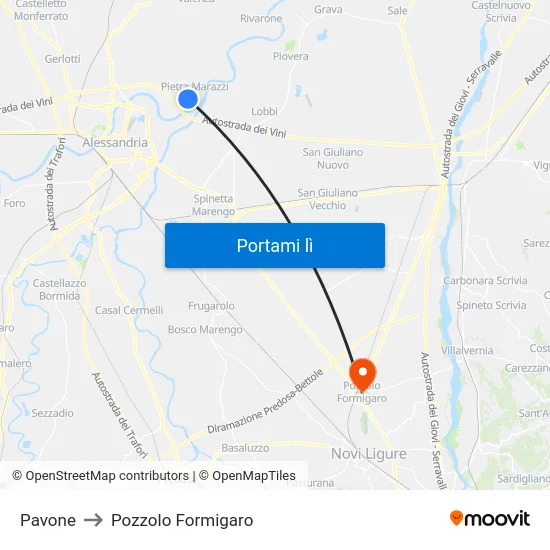 Pavone to Pozzolo Formigaro map