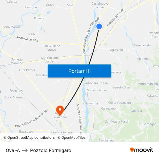 Ova -A to Pozzolo Formigaro map