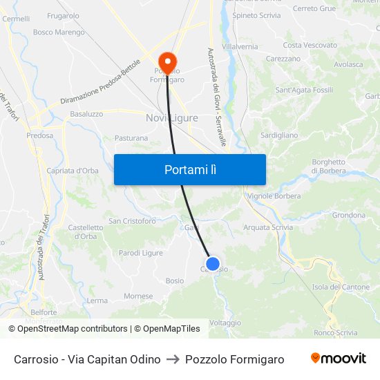 Carrosio - Via Capitan Odino to Pozzolo Formigaro map