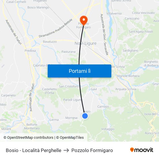 Bosio - Località Perghelle to Pozzolo Formigaro map