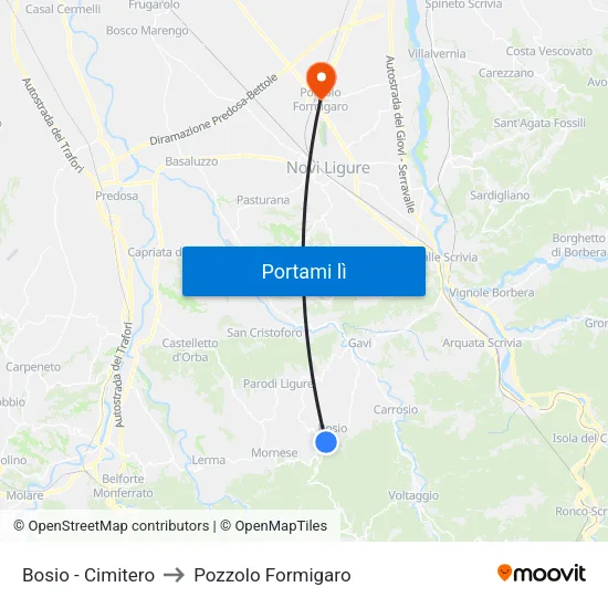 Bosio - Cimitero to Pozzolo Formigaro map