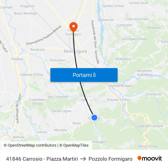 41846 Carrosio - Piazza Martiri to Pozzolo Formigaro map