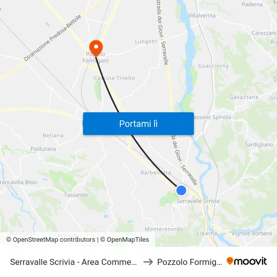 Serravalle Scrivia - Area Commerciale to Pozzolo Formigaro map