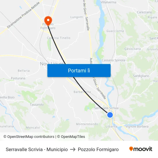 Serravalle Scrivia - Municipio to Pozzolo Formigaro map