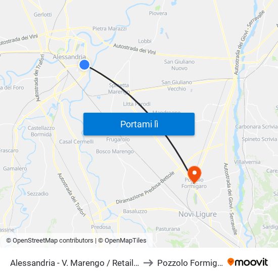 Alessandria - V. Marengo / Retail Park to Pozzolo Formigaro map